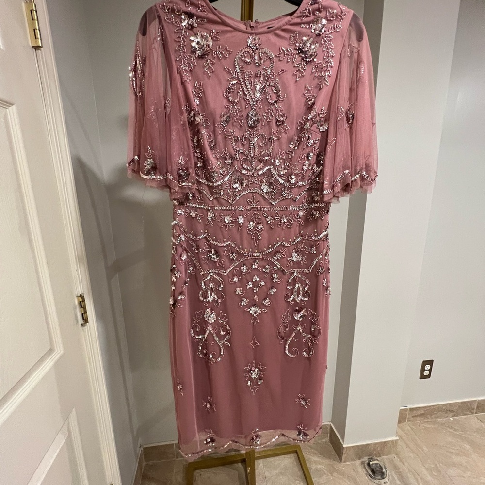 Adrianna Papell Mauve Embellished Midi Dress